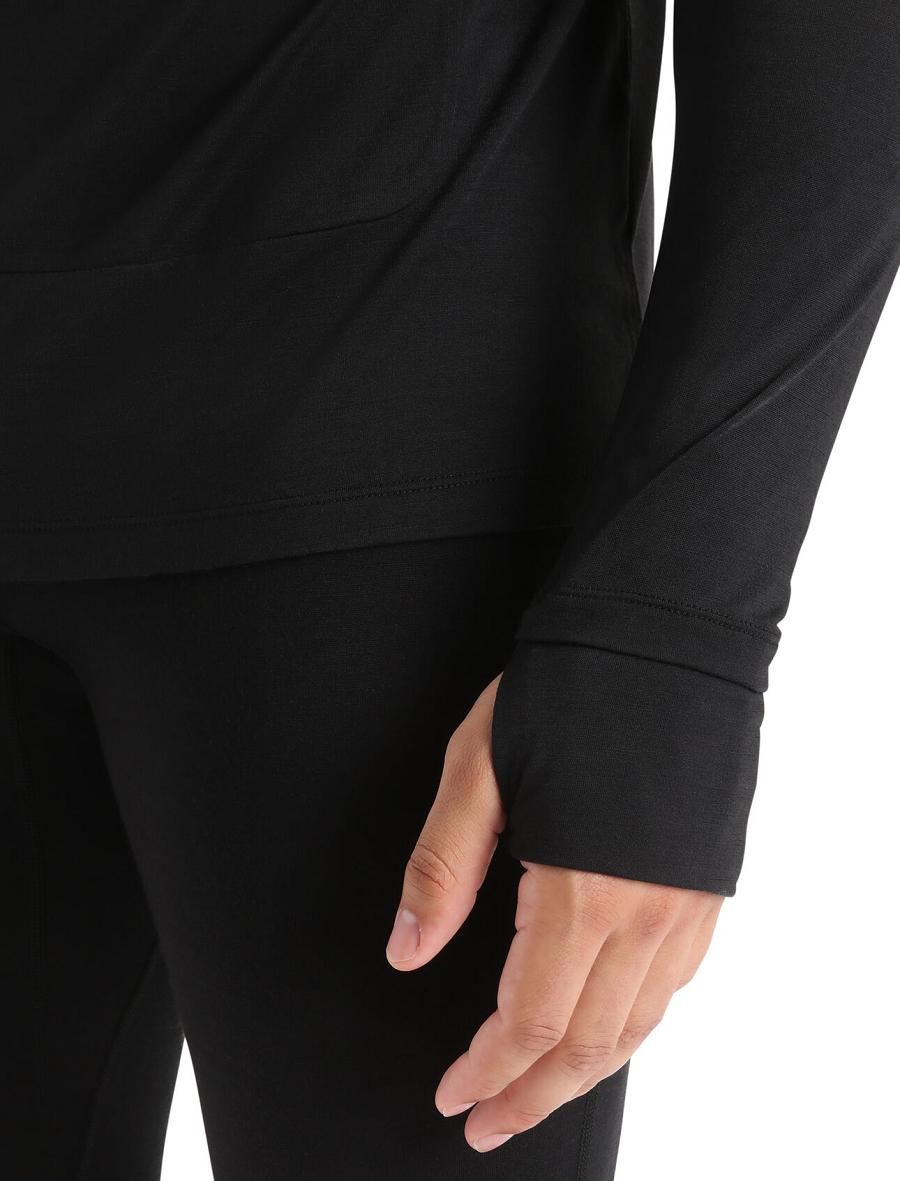 Icebreaker Cool-Lite™ Merino Long Sleeve Férfi Kapucnis Pulóver Fekete | HU 1258YXFU